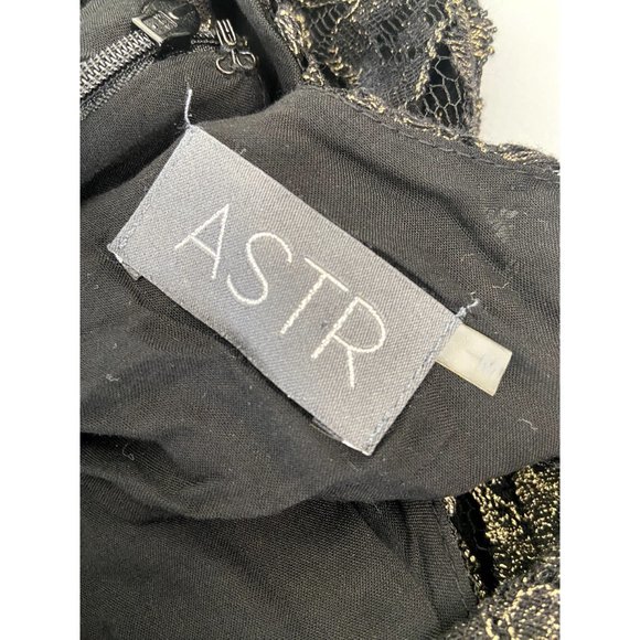 ASTR women's medium black gold metallic lace shift mini dress sleeveless - Picture 5 of 5